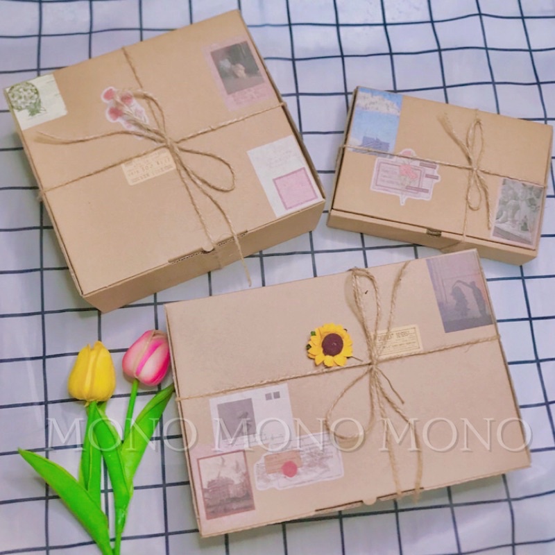 HỘP QUÀ ⚡️Gói quà Kraft trang trí phong cách Vintage đầy đủ phụ kiện đi kèm