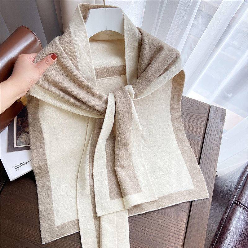 Khăn Choàng Cổ Nhỏ Vải cashmere Màu Sắc Tương Phản Thời Trang Xuân Thu Cho Nữ