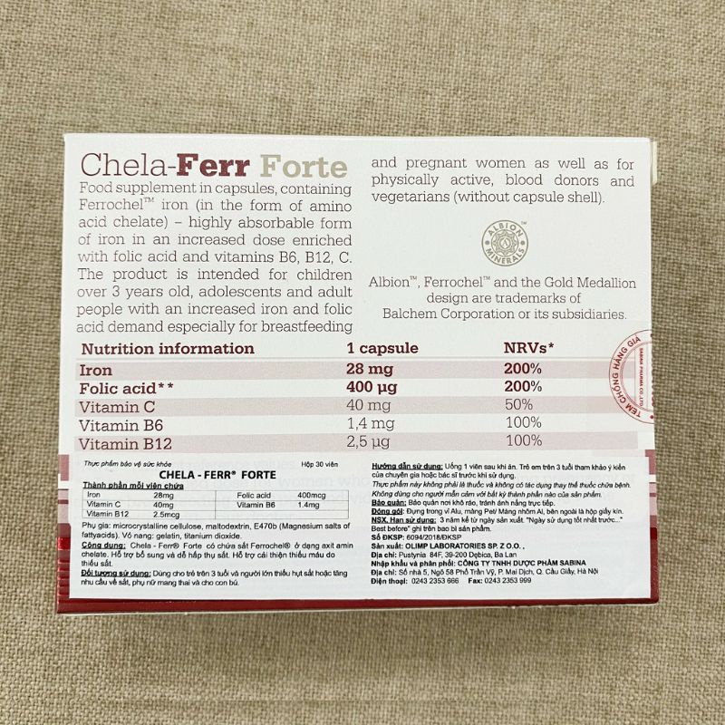 Chính Hãng] Chela-Ferr® Forte –Viên sắt cho bà bầu hỗ trợ bổ sung và dễ hấp thu sắt.cải thiện thiếu máu do thiếu sắt