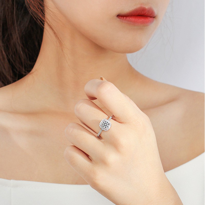 Nhẫn mạ bạc dạng hở đính đá giả lấp lánh thời trang sang trọng cho nữ