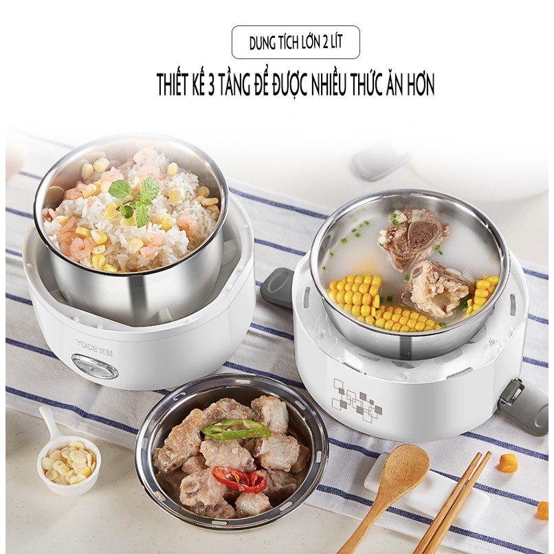 [Video thật,An Toàn- Thông Minh] Hộp đựng cơm điện Youyi 3 tầng, hẹn thời gian cắm điện, Bằng inox 304 an toàn