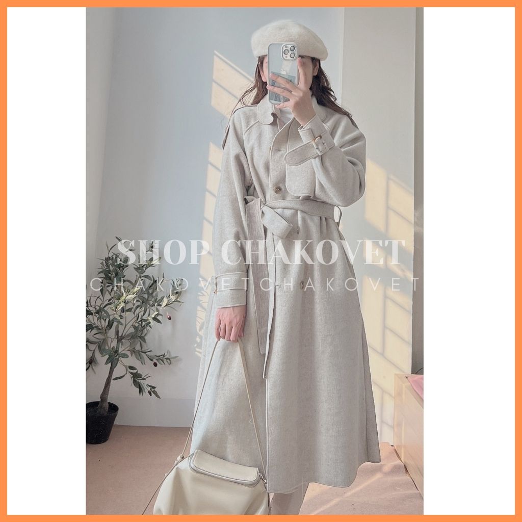 Áo dạ nữ dáng dài phong cách hàn quốc AD8132, kiểu áo khoác ngoài 1 lớp dày dặn màu be có đai eo vai tay đẹp sanh chảnh | BigBuy360 - bigbuy360.vn