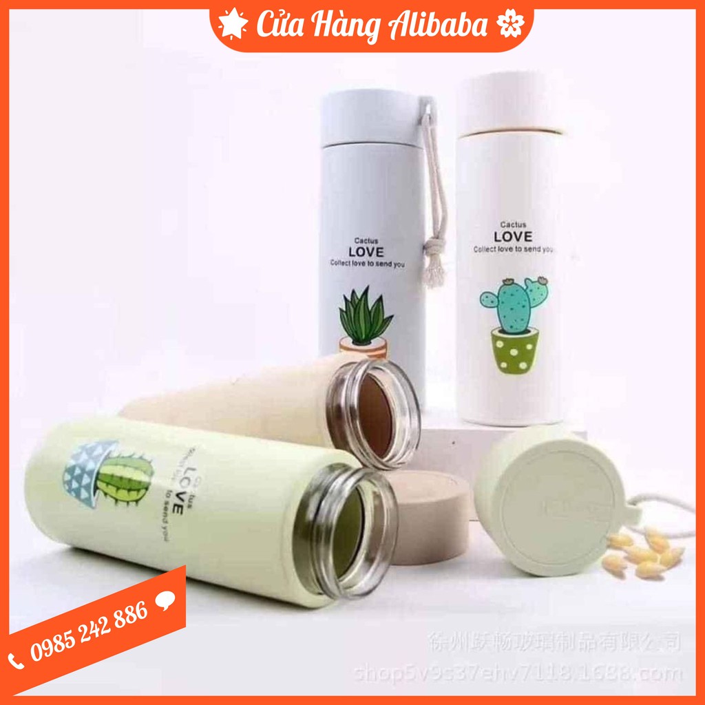 Bình Nước Thủy Tinh Bọc Nhựa Lúa Mạch Hình Xương Rồng Cute 400ml