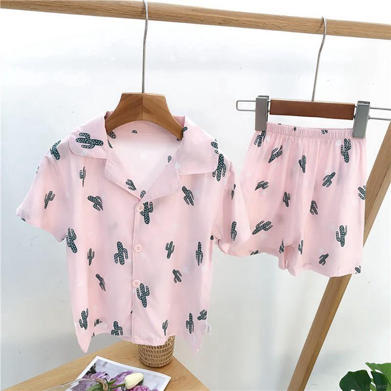 ruiaike  2pcs Baby Girls Boys Cotton Short Sleeve Tops + Shorts Pajamas Suit Pyjama Sleepwear Nightwear Homewear