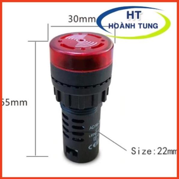 Đèn LED AD16-22SM có còi báo động phi 22mm điện áp 24VDC, 220VAC màu đỏ lắp tủ điện