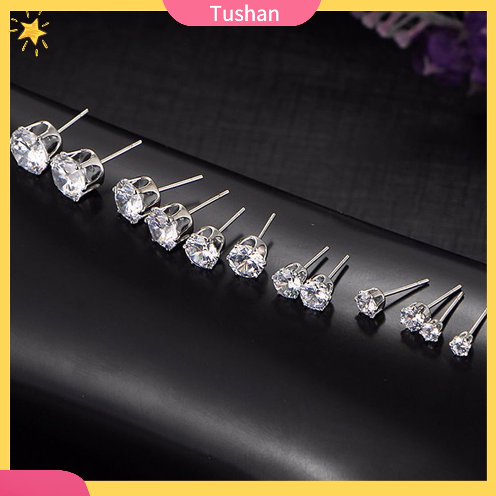Set 6 đôi khuyên tai dạng nụ đính đá cubic zirconia hình tròn thời trang sang trọng cho nữ