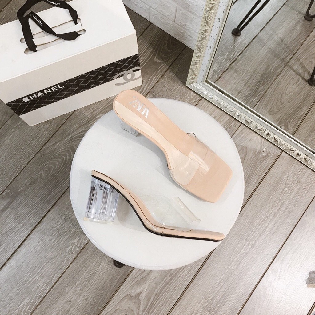 Dép nữ quai trong phối 2 màu đế vuông 5cm thời trang