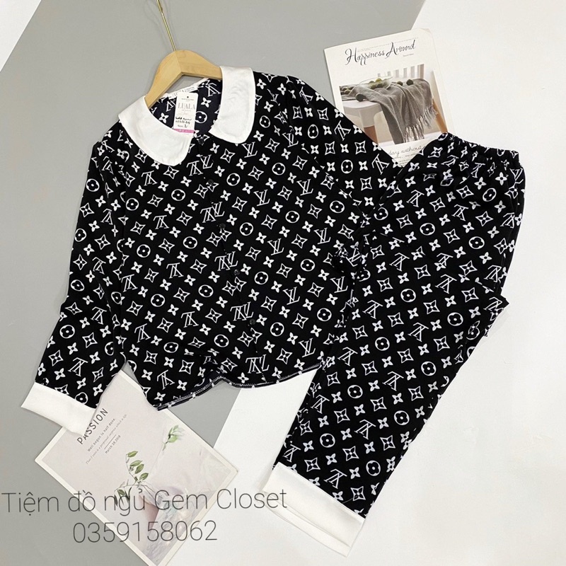 Lụa mango - Bộ mặc nhà pijama hoạ tiết bò sữa dài tay quần dài chất lụa loại 1 (Ảnh thật 100%)