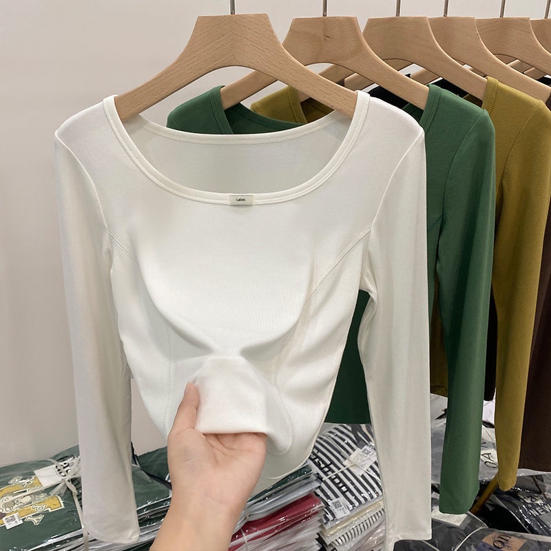 Áo Thun Tay Dài Cổ Vuông Dáng Ôm Thời Trang Mùa Thu Cho Nữ