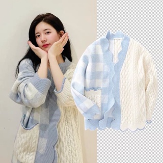Áo khoác cardigan len viền bèo, áo cardigan kẻ, áo khoác cardigan len thừng phối hai nửa phong cách hàn quốc❤