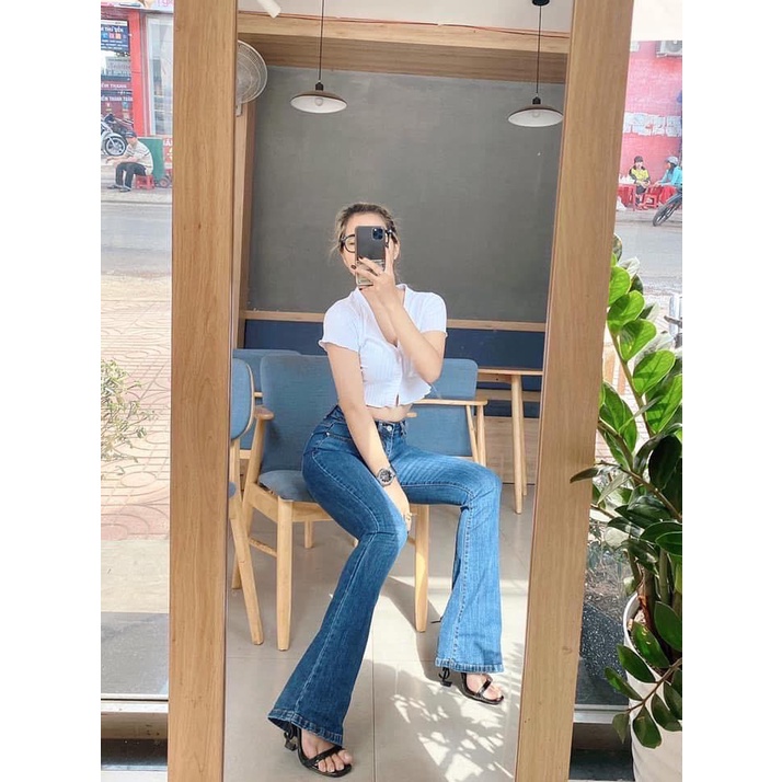 Quần Jean Nữ Ống Loe - Quần Bò Nữ Ống Loe Dáng Dài Lưng Cạp Cao Co Giãn 4 Chiều Senorita