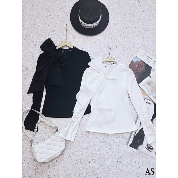 ⚡️BÁN SỈ⚡️Áo len tăm nơ cổ 2 màu đen trắng | BigBuy360 - bigbuy360.vn