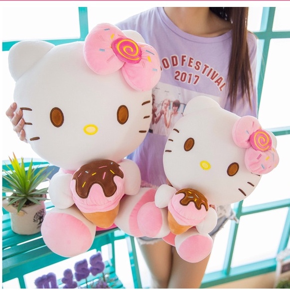 Gấu bông Hello Kitty ôm bánh đeo nơ dễ thương cho bé kích thước 30-40-50cm NEOCI