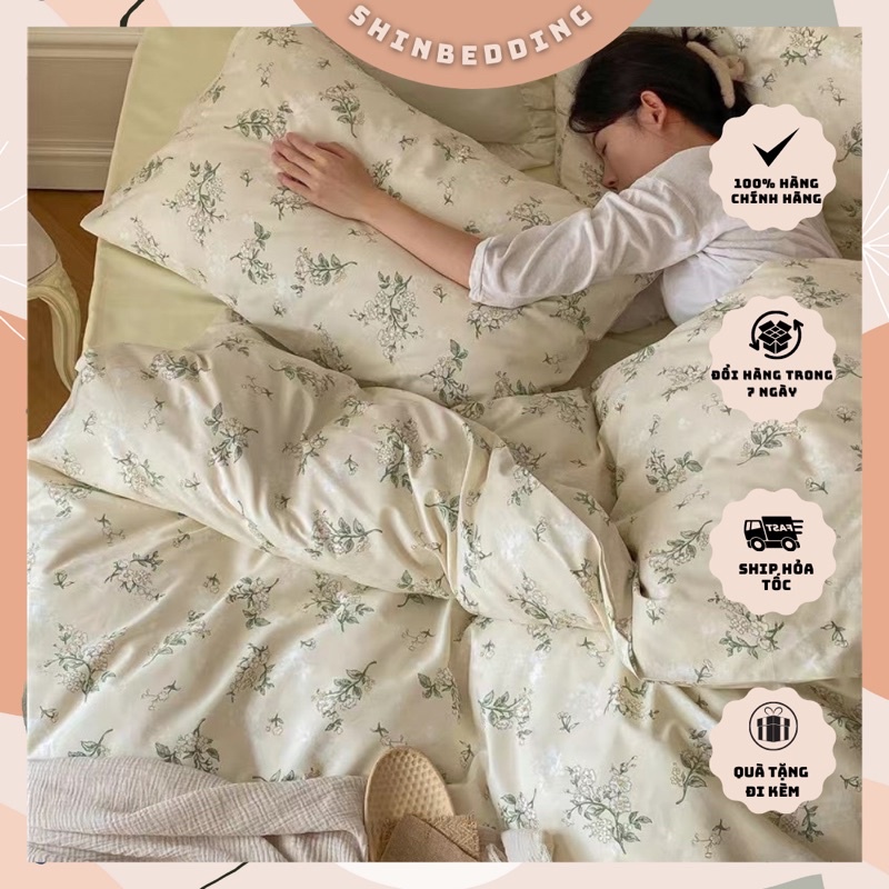 Set Bộ Vỏ Chăn Ga Cotton Living Hoa Nhí, Chất Cotton Mát, Thấm hút Tốt_shinbedding