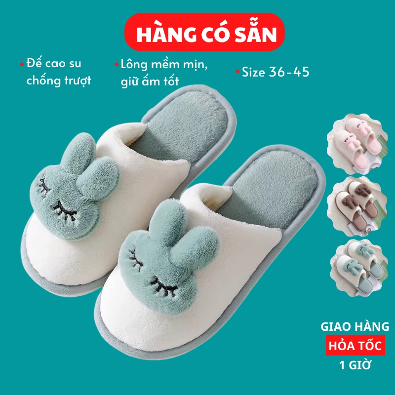 Dép bông đi trong nhà hình thú đế cao chống trơn lông mềm giữ ấm tốt dép lông nam nữ mùa đông DB002