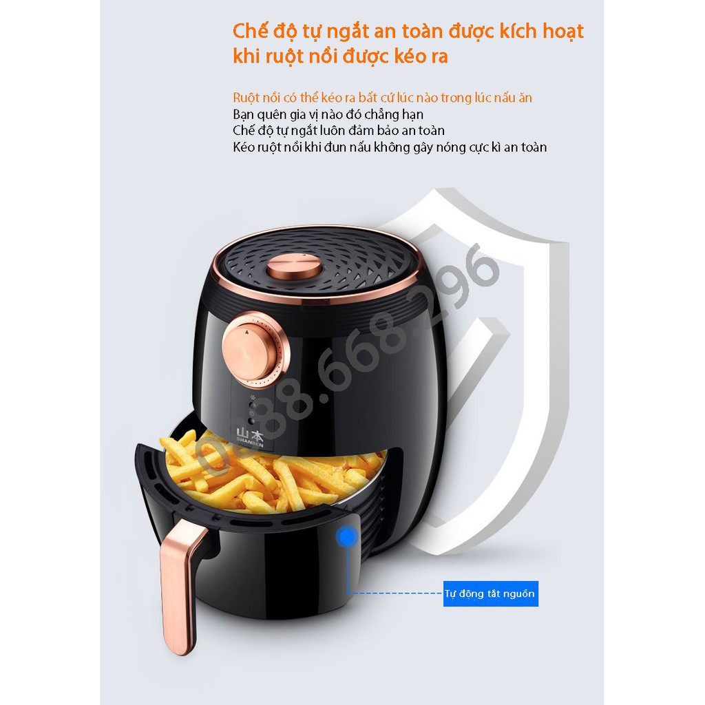 Nồi chiên không dầu điều khiển cơ SHANBEN 7828 dung tích 4.5L, nồi chiên không dầu công suất 1400W