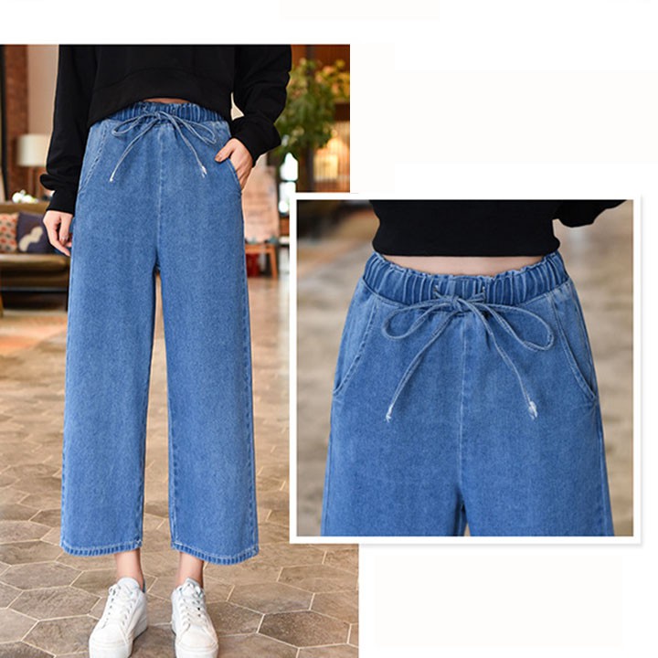 Quần Bò Nữ - Quần Jeans Nữ Chun Ống Rộng Rộng Mẫu Mới QJ02