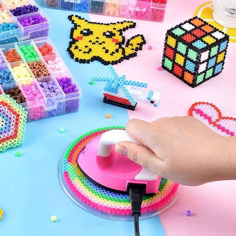 FOLLOW TẶNG 3KHÀNG CÓ SẴN  Set 1000 Hạt Màu Kỳ Thú Nhỏ Nhựa Perler Hama Beads Có Hạt, Khuôn, Nhíp, Giấy Ủi CHỌN MẪU