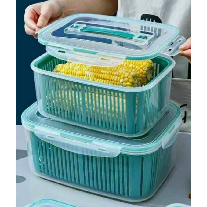 Sét 5 Hộp Đựng Thực Phẩm Có Nắp Đậy Cao Cấp - Khay Nhựa Để Tủ Lạnh Kèm Rổ Ráo Nước Bảo Quản Thức Ăn