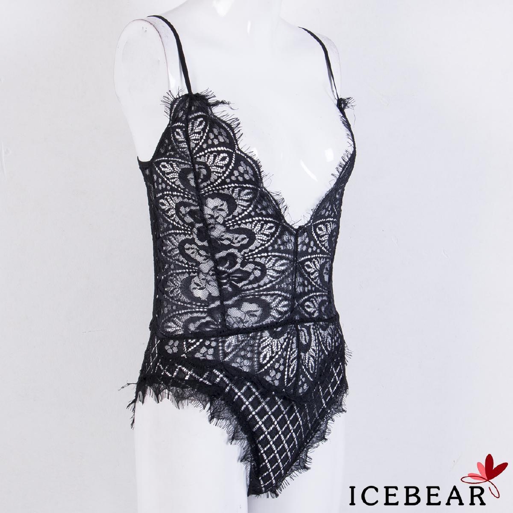 Bộ đồ lót liền thân màu trơn họa tiết ren hoa xuyên thấu gợi cảm cho nữ