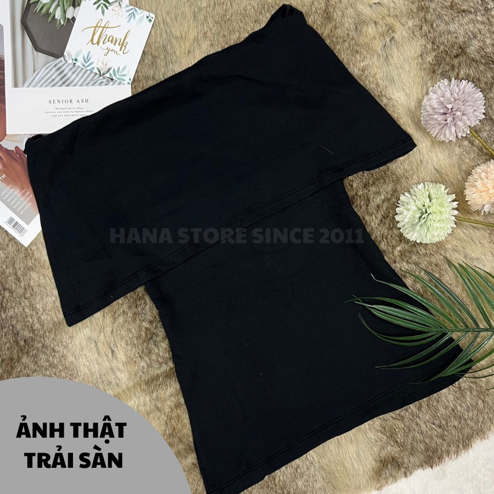 Áo trễ vai ngắn tay dáng ôm body màu đen