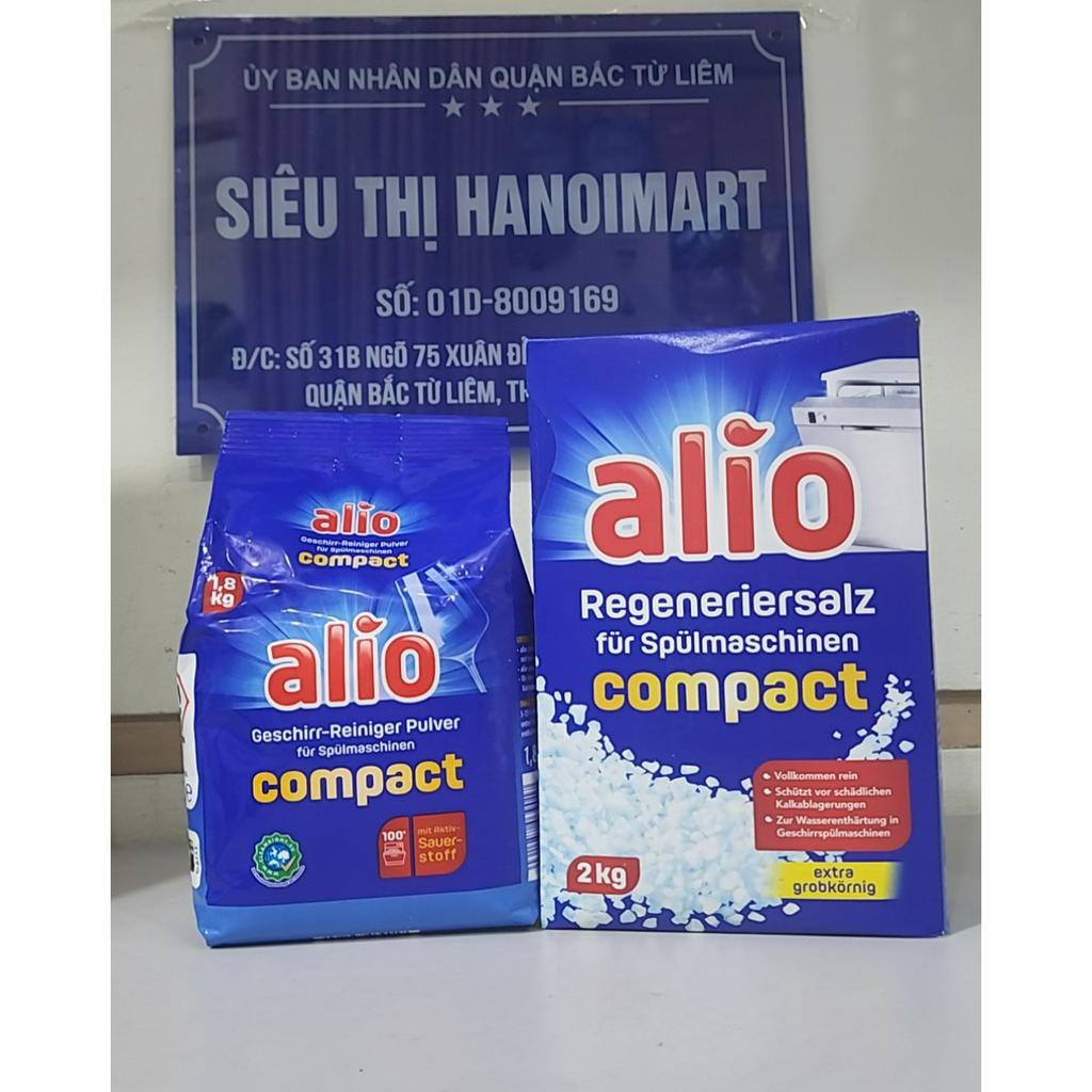 Combo Muối rửa bát Alio 2kg + bột rửa bát Alio 1.8kg + dung dịch dầu làm bóng bát 1 Lít dùng cho máy rửa bát chén ly
