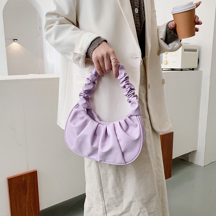 Túi Xách Nữ Ulzzang Vintage, Túi Kẹp Nách Trơn Màu Pastel Da Mềm Quai Nhúm, Hàn Quốc - Iclassy_shoes