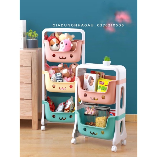 Kệ để đồ chơi, quần áo, bánh kẹo hình gấu có bánh xe 3 tầng cho bé