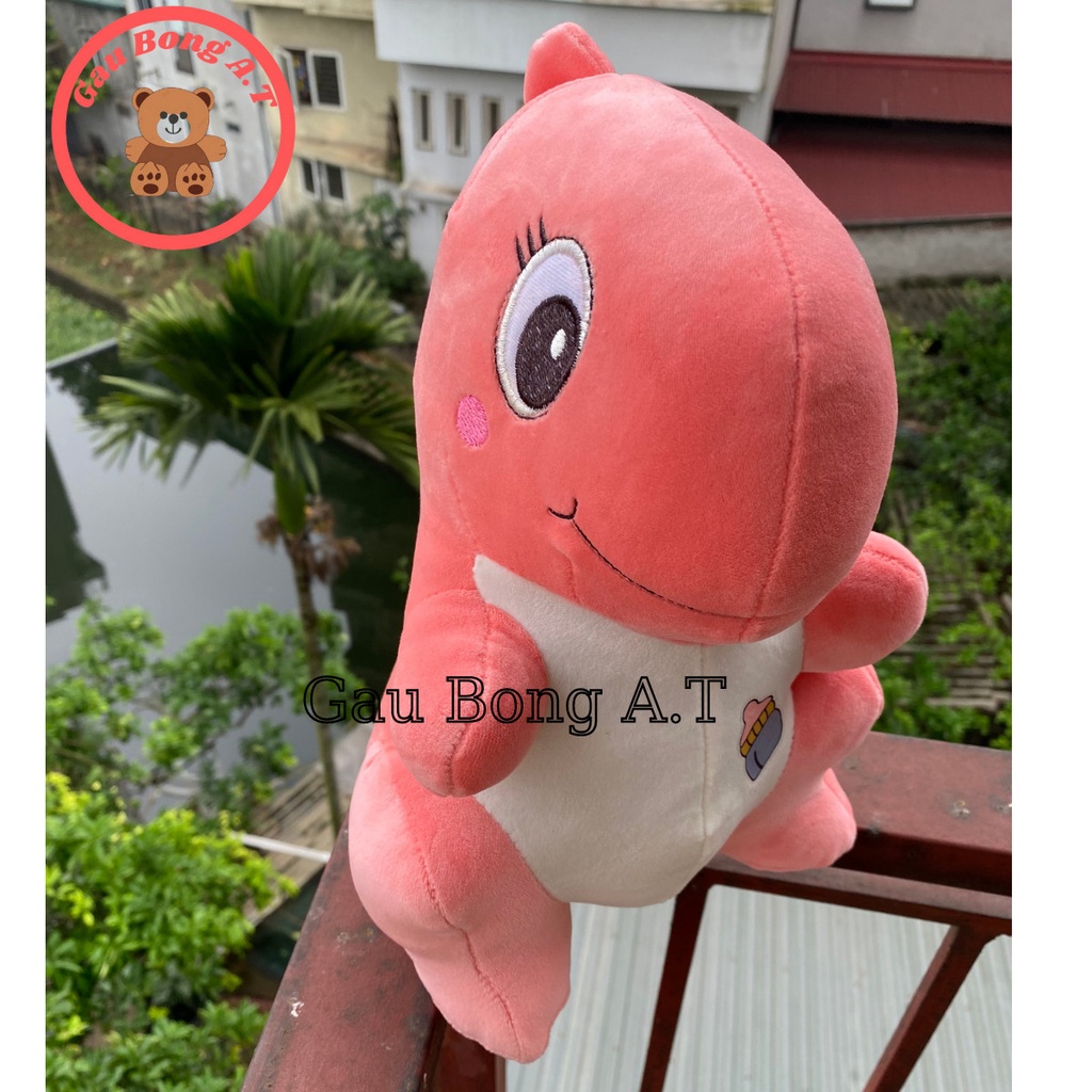 Gấu Bông Khủng Long Ngồi má hồng,ngực in hình siêu cute đáng yêu hai màu xanh - hồng size 30cm