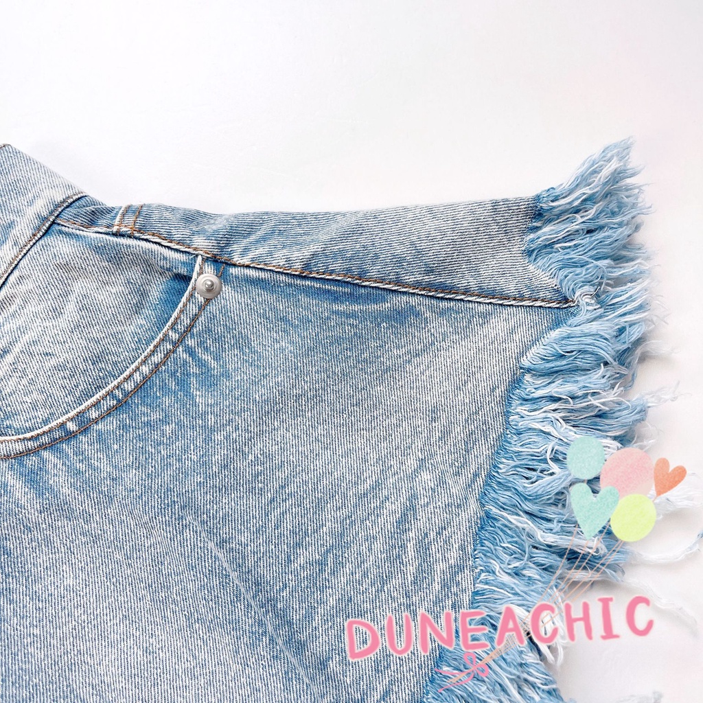 Quần Short Denim Lưng Cao Ống Rộng Thiết Kế Xẻ Rách Cá Tính
