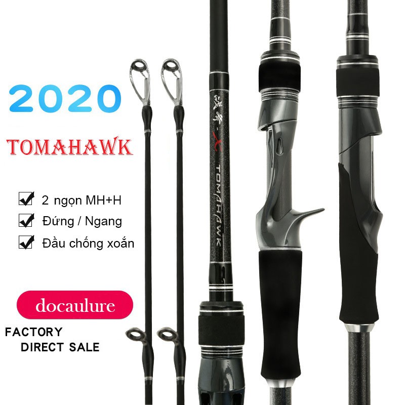 Cần câu lure máy đứng và máy ngang Tomahawk 2 ngọn MH + H