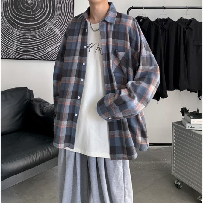 Áo sơ mi caro flanel tay dài dáng rộng unisex phong cách ulzzang siêu hot | BigBuy360 - bigbuy360.vn