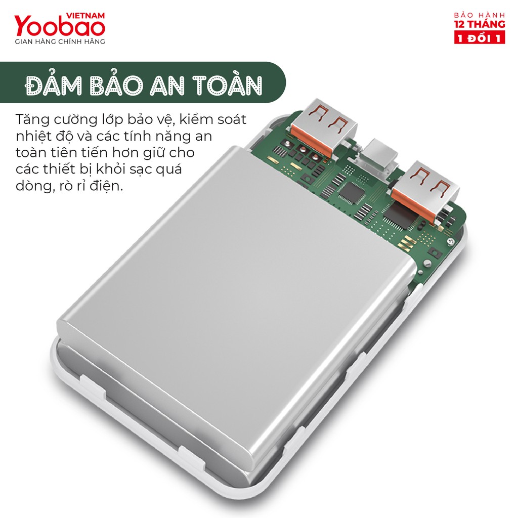 Pin Sạc dự phòng10000mAh YOOBAO P10W - 2 cổng USB sạc đồng thời 2 thiết bị - Nhỏ gọn và an toàn cho điện thoạia