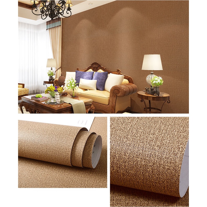 Giấy Dán Tường Vải Lanh Dày Màu Trơn Chống Thấm Nước Trang Trí Phông Nền TV Phòng Khách