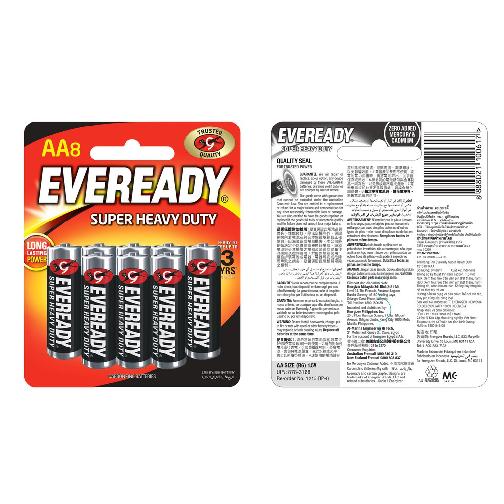 Pin Energizer Eveready Super Heavy Duty 1215 BP8 - 100193482