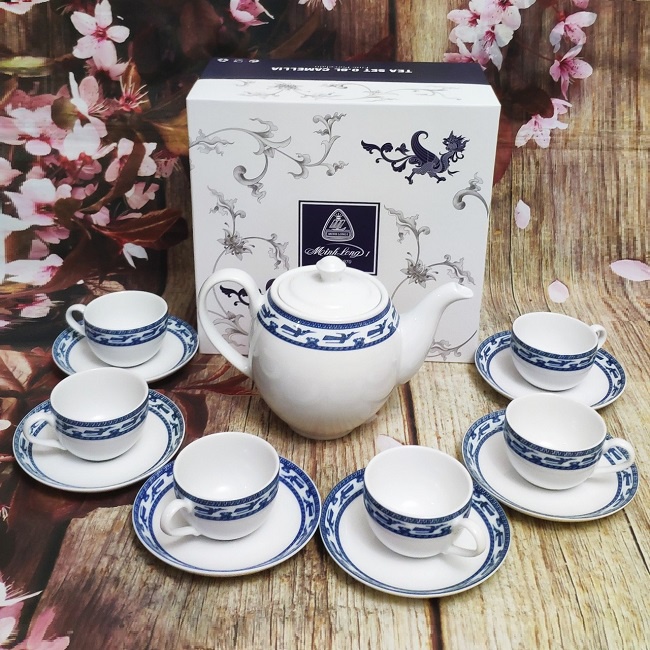 bộ ấm trà sứ Minh Long hình chim lạc vàng - bộ ấm trà hình chim lạc vàng