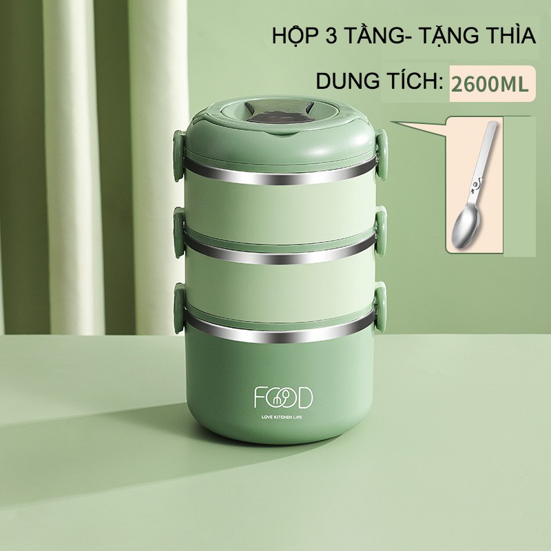 Hộp đựng cơm inox 304 cao cấp FOOD 3 lớp giữ nhiệt, cặp lồng / cà mên đựng cơm 1 tầng, 2 tầng, 3 tầng