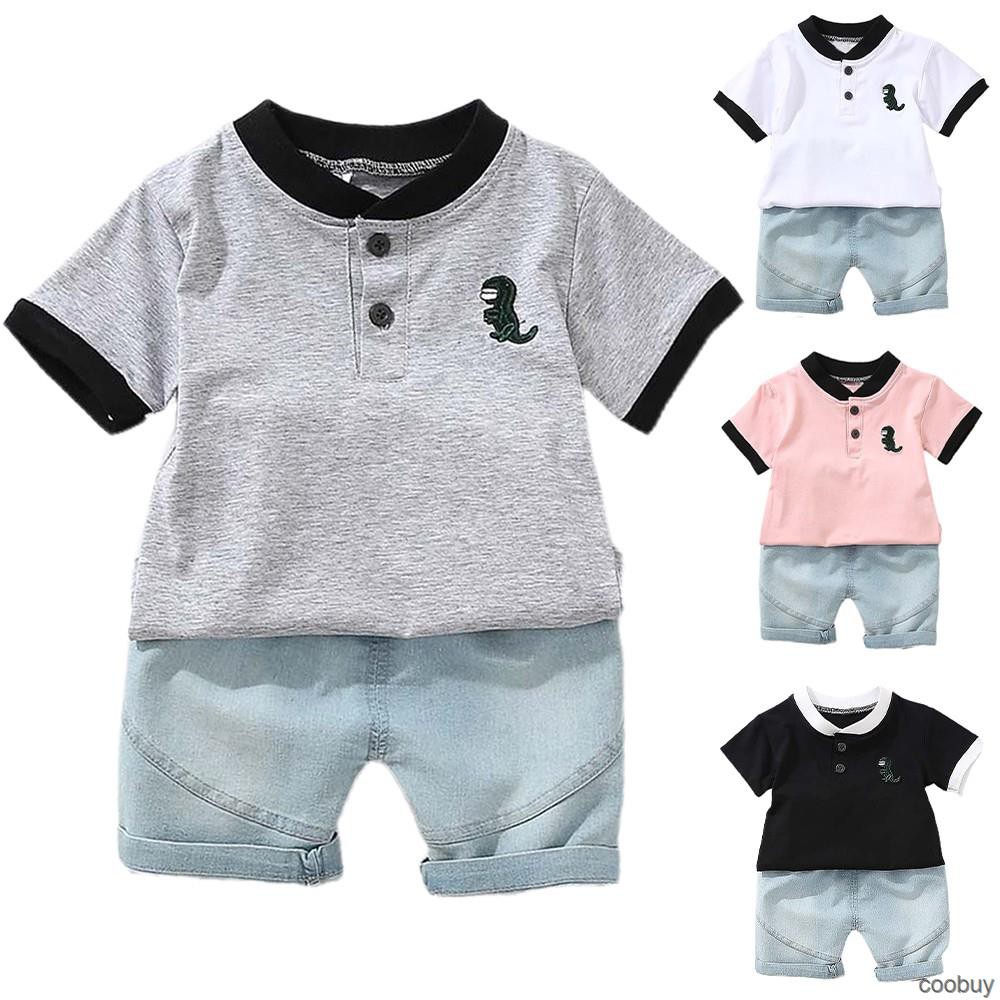 Bộ Áo Thun Polo Ngắn Tay + Quần Short Ống Rộng Thoải Mái Cho Bé Trai 1-5 Tuổi