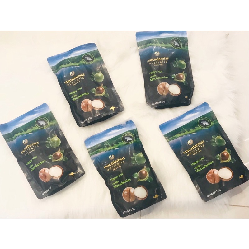 [HÀNG ÚC CHUẨN ORGANIC] Hạt Macadamia hương Vanila HAPPY NUT 225gram.