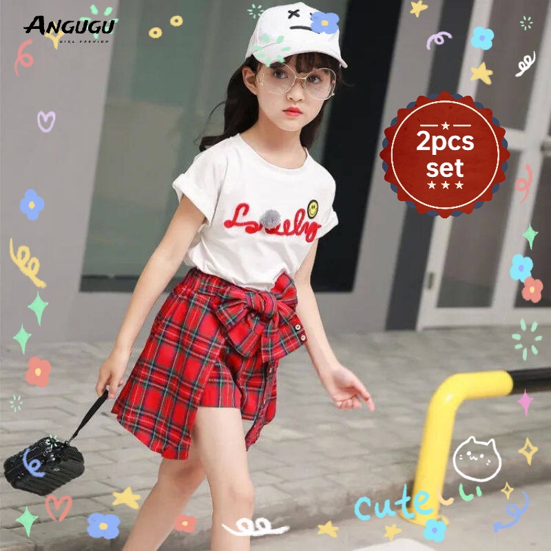 Thời trang trẻ em 2 CÁI （Áo cánh + Váy） Váy Hàn Quốc chất lượng cao cho trẻ em Bé gái Quần áo thường ngày 3 đến 4 đến 5 đến 6 đến 7 đến 8 đến 9 đến 10 đến 11 đến 12 tuổi Áo phông cho thanh thiếu niên Giảm giá # G6-TZ136