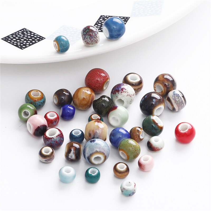 Hạt charm sứ hình tròn đều dùng làm bông tai vòng tay vòng cổ trang sức thủ công 6mm 8mm 10mm