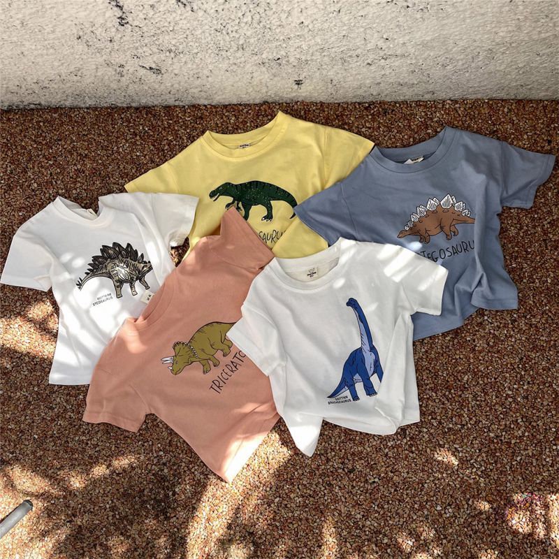Áo Thun Tay Ngắn In Hoạt Hình Khủng Long Kiểu Hàn Quốc Thời Trang Mùa Hè Cho Bé Trai