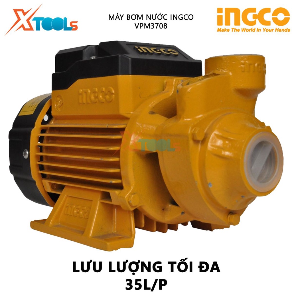 Máy bơm nước INGCO VPM3708 | máy bơm hút nước 370W (0.5HP), mô tơ dây đồng, máy bơm gia đình, bơm tưới cây, phi 1''x1''