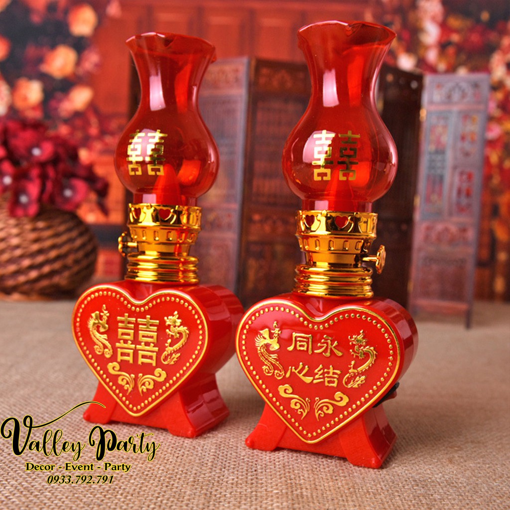 Đôi đèn dầu thờ bằng Pin trang trí gia tiên, đám cưới