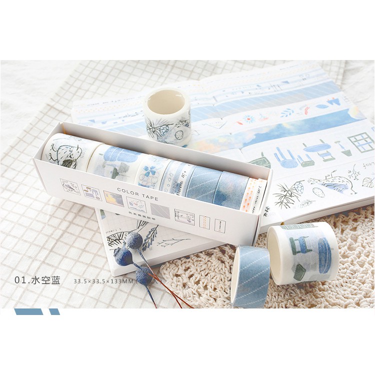 [Michi Art Store] Set Washi masking tape 8 cuộn băng dính trang trí theo tông màu phong cách Nhật Bản