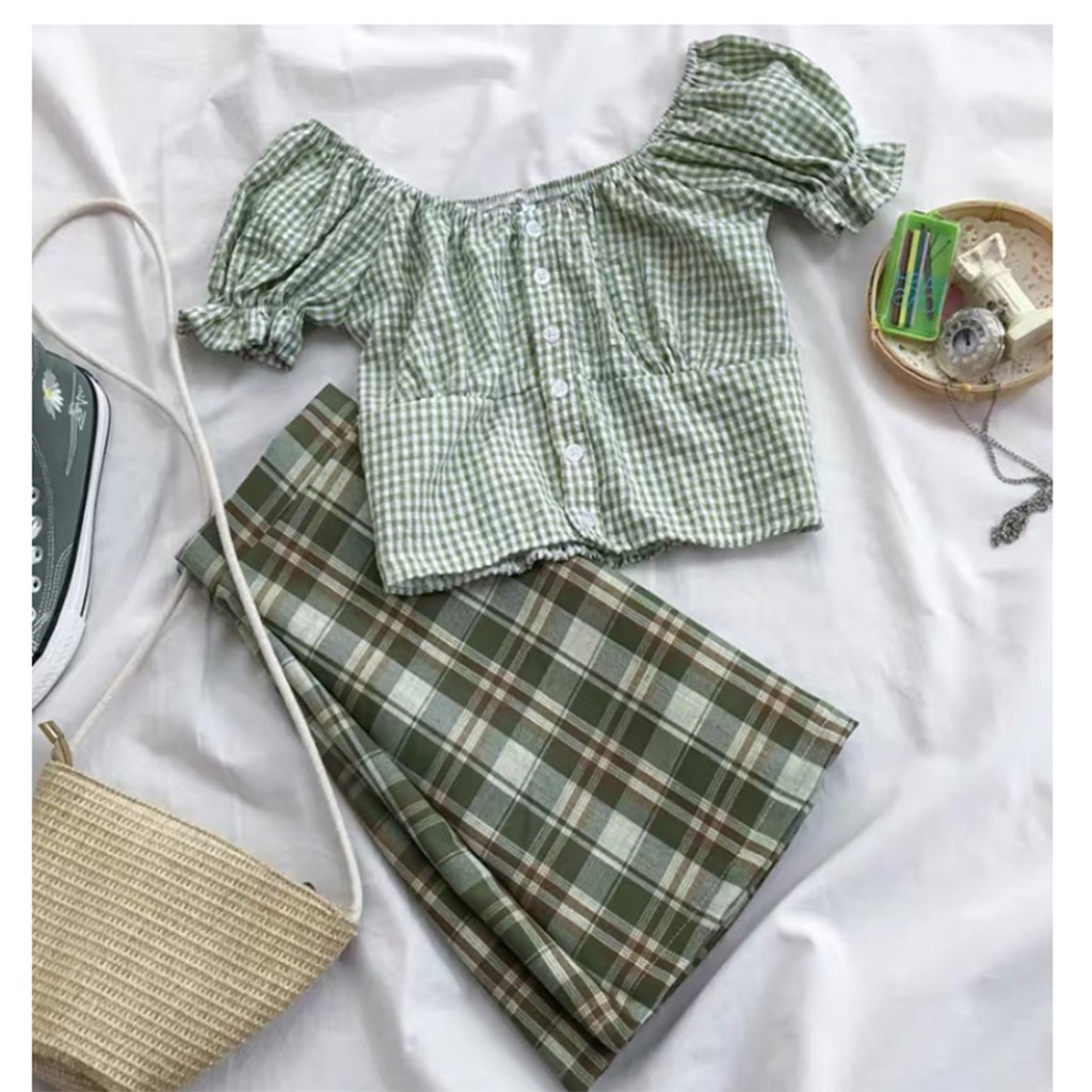 Áo croptop ulzzang chun lưng cka810, kiểu áo tay ngắn trễ vai nhiều màu, cute dễ phối đồ