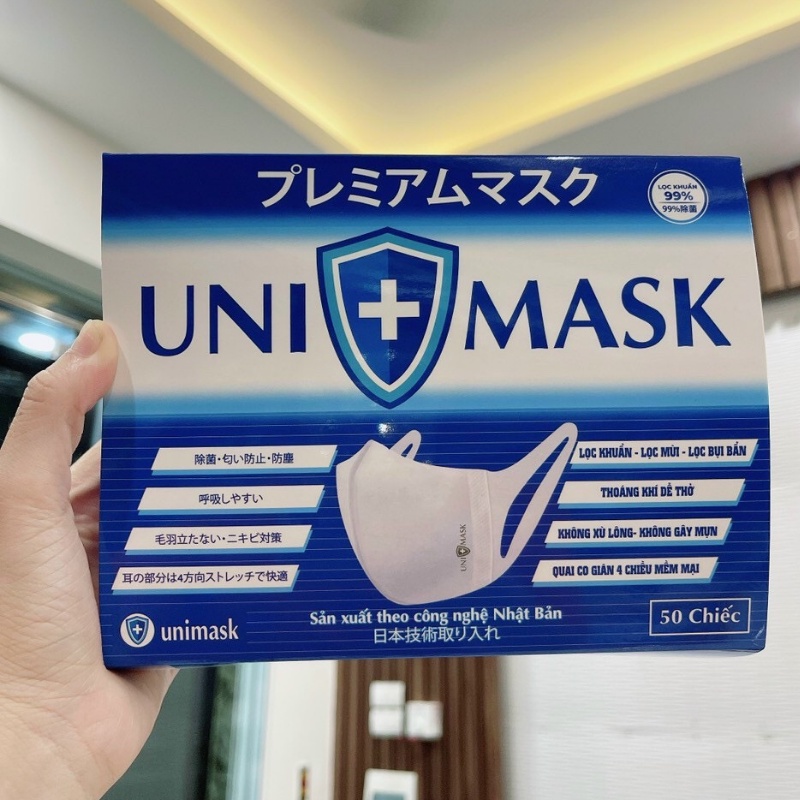 [Hộp 50 chiếc] Khẩu Trang 3d Uni mask, Monji chính hãng kháng khuẩn, chống bụi mịn công nghệ Nhật Bản form ôm sát mặt