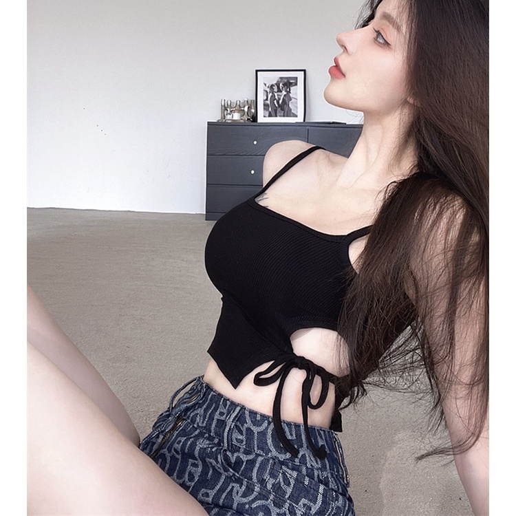 Cocory vn Áo Croptop Sát Nách Thiết Kế Lệch Tà Phong Cách Đường Phố Quyến Rũ