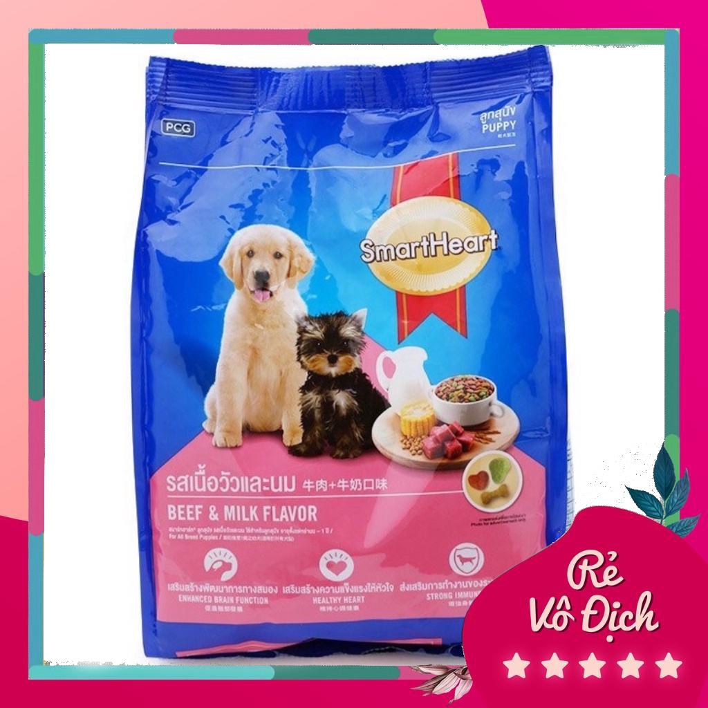 [ Smart Heart puppy 3kg ] Thức ăn cho chó con vị bò và sữa