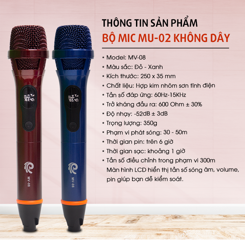 Micro Không Dây Hát Karaoke MV08 Việt Star Quốc Tế Nhẹ Êm Đa Năng bảo hành 12 tháng